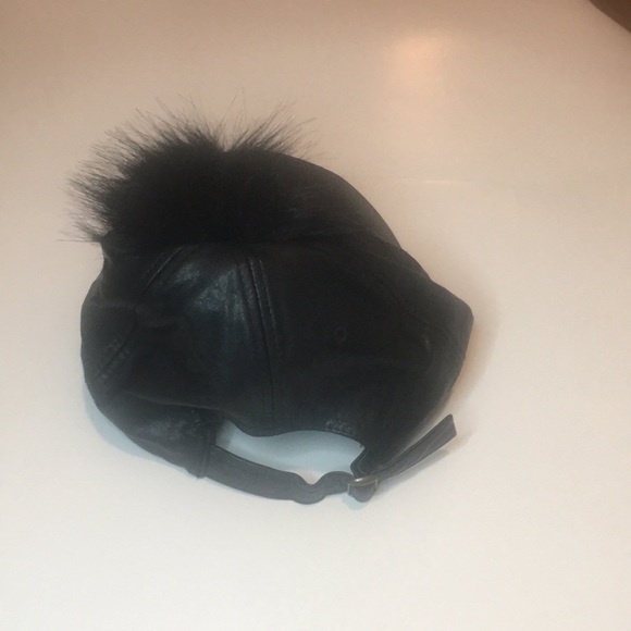 SOLD: Faux Fur/Faux Leather Pom Pom Baseball Cap (Hat) - Picture 3 of 7